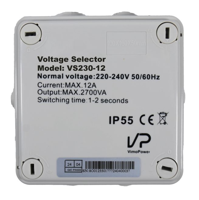 Selector Voltaje Conmutador Prioridad VimoPower 230Vac 12A IP55 VS230-12