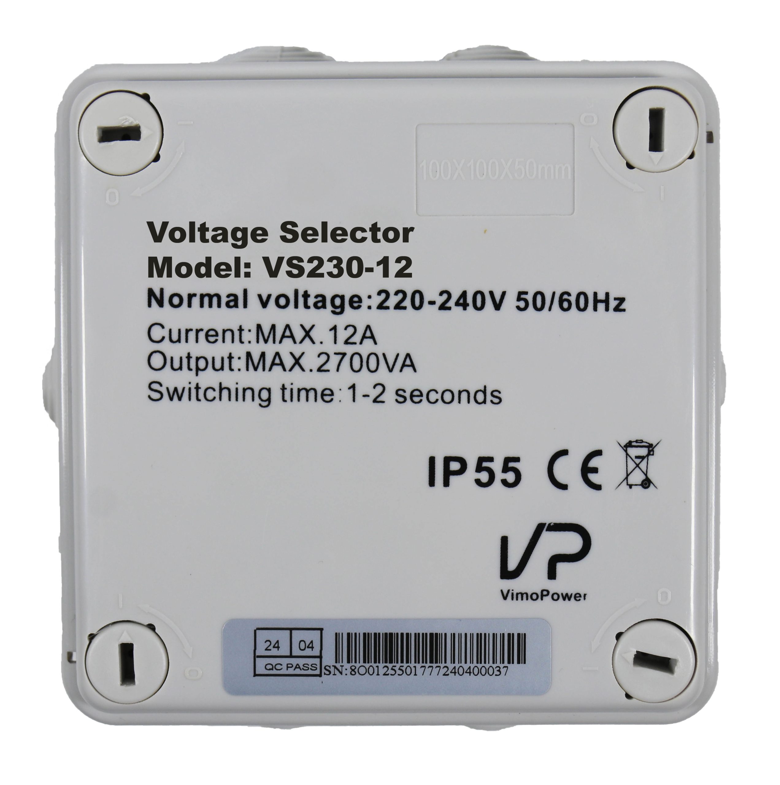 Selector Voltaje Conmutador Prioridad VimoPower 230Vac 12A IP55 VS230-12 Selector Voltaje Conmutador Prioridad VimoPower 230Vac 12A IP55 VS230-12